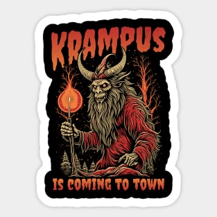 Krampus is Coming to Town Funny Goth Christmas Devil Sticker